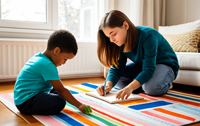 A group of diverse children, fully clothed in modest, comfortable play attire, are deeply engaged in creative activities in a brightly lit, cozy living room. One child is drawing with focused concentration at a low table, another is meticulously building a complex structure with colorful blocks on the floor, and a third is quietly looking at a picture book, their expressions calm and absorbed. The background features soft, natural light streaming through a window and blurred, warm home decor elements. The overall atmosphere is peaceful, imaginative, and highly focused. Professional photography, high quality, perfect anatomy, correct proportions, natural pose, well-formed hands, proper finger count, natural body proportions, safe for work, appropriate content, fully clothed, family-friendly.