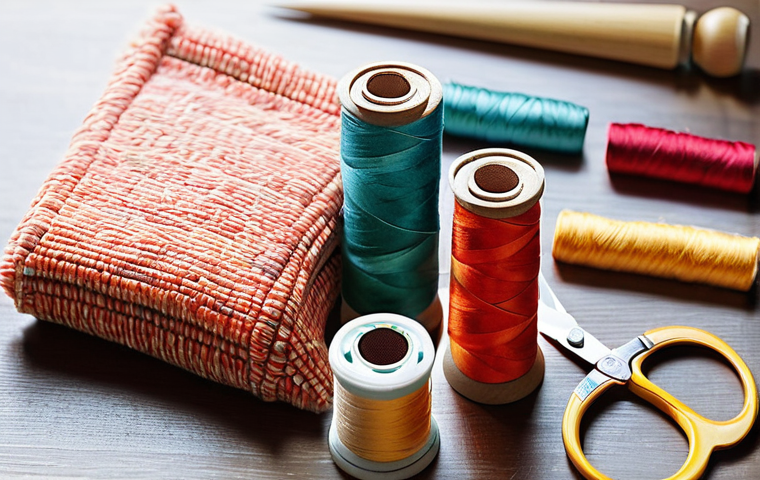 고고다이노 캐릭터 인형 DIY 튜토리얼 - **Prompt:** A beautifully organized and inviting crafting workspace bathed in warm, soft natural lig...