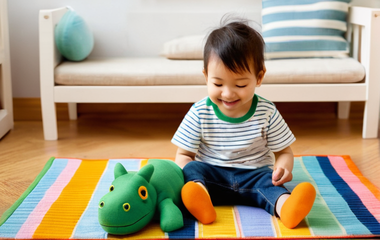 고고다이노 캐릭터 인형 DIY 튜토리얼 - **Prompt:** A heartwarming moment between an adult and a child (approximately 6-8 years old), both f...