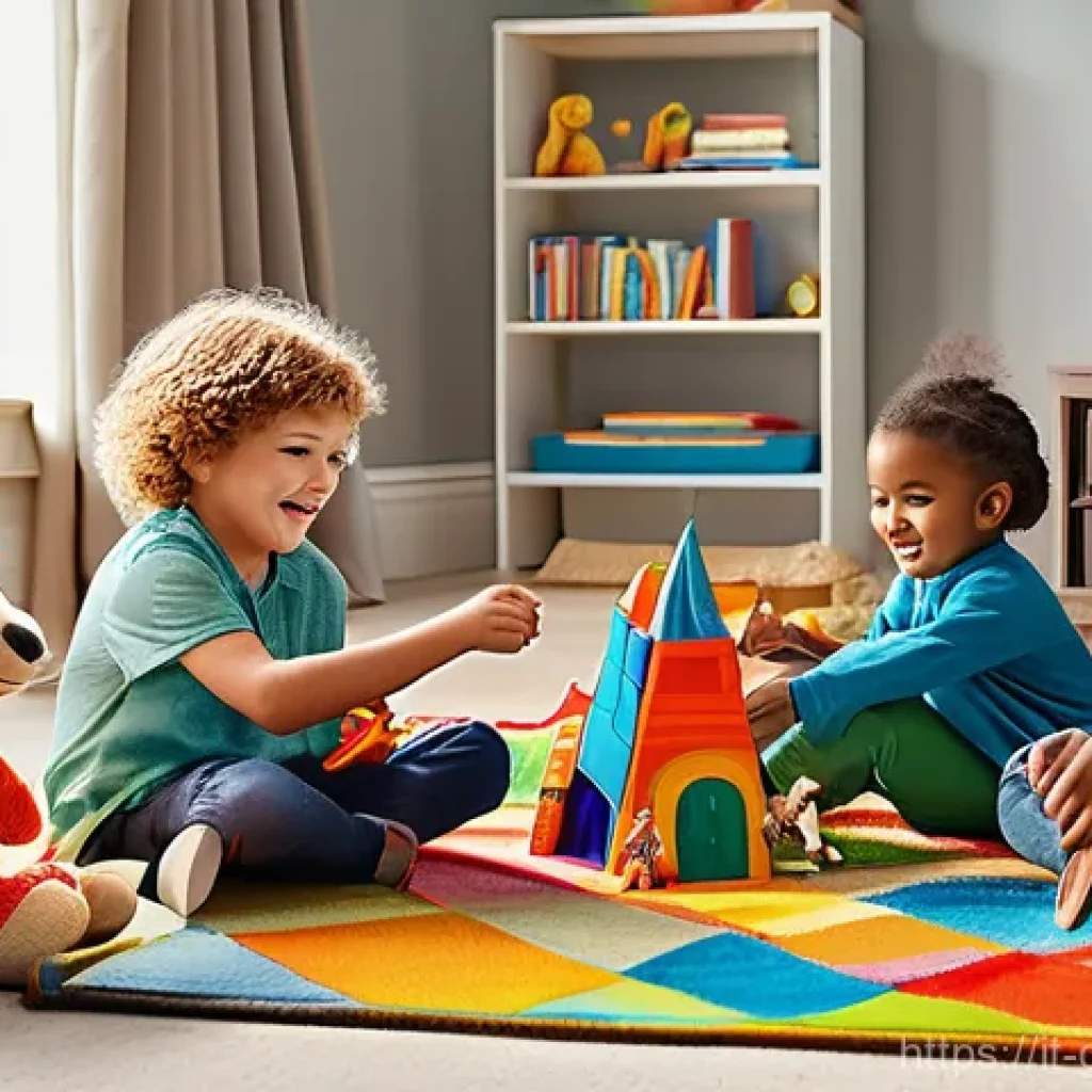 고고다이노로부터 영감을 받은 어린이들 이야기 - A group of diverse children, aged 5-8, are enthusiastically playing in a sun-drenched, imaginative l...