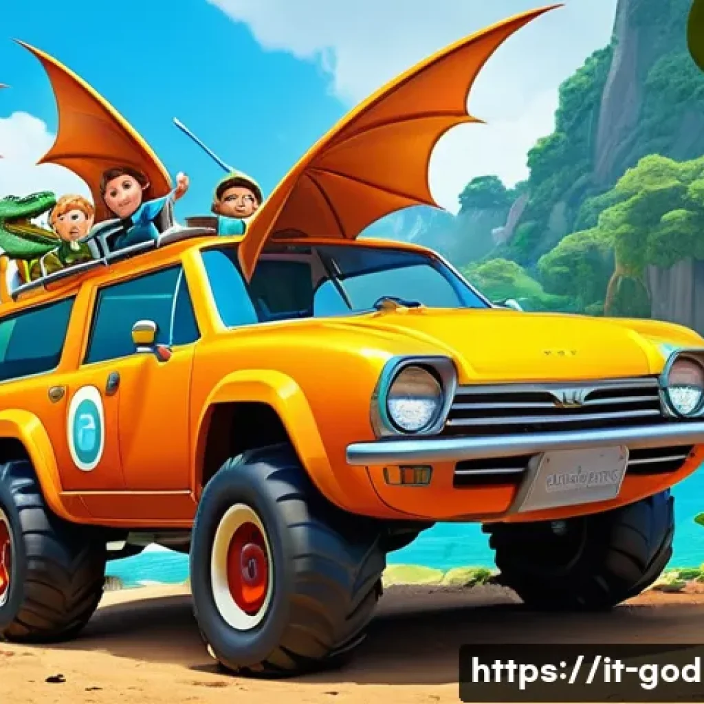 고고다이노 초반 에피소드 리뷰 - A vibrant and action-packed animated scene featuring the Go Go Dino team – Rex, Viki, Tom, and Ping ...