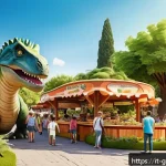 고고다이노의 테마파크 이벤트 정보 - A lively family theme park scene in Italy, featuring interactive rides and naturalistic adventure pa...